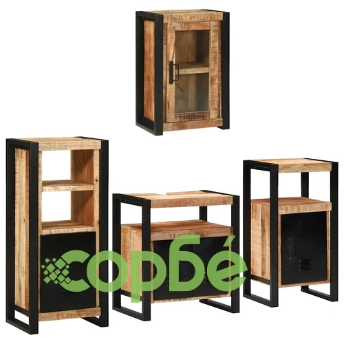 Комплект мебели за баня от 4 части от солидно мангово дърво, кафяв ➤ топ цена ➤ sorbe.bg