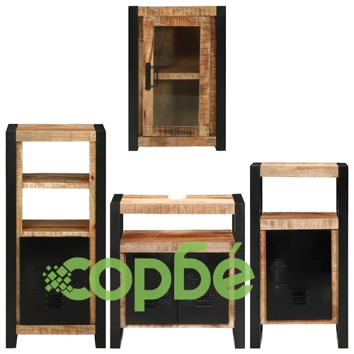 Комплект мебели за баня от 4 части от солидно мангово дърво, кафяв ➤ топ цена ➤ sorbe.bg