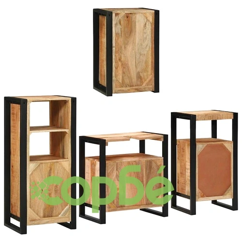 Комплект мебели за баня от 4 части от солидно мангово дърво, кафяв ➤ топ цена ➤ sorbe.bg