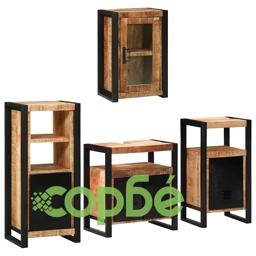 Комплект мебели за баня от 4 части от солидно мангово дърво, кафяв ➤ топ цена ➤ sorbe.bg