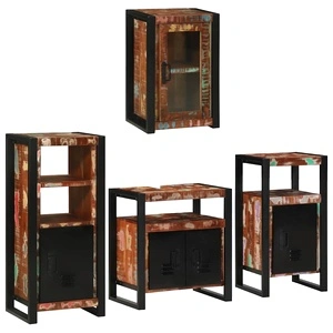 Комплект мебели за баня 4 части от рециклирана масивна дървесина, многоцветен