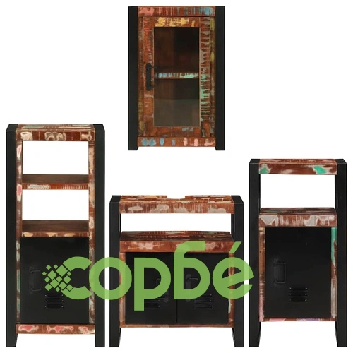 Комплект мебели за баня 4 части от рециклирана масивна дървесина, многоцветен ➤ топ цена ➤ sorbe.bg