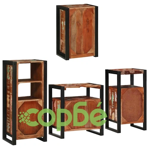 Комплект мебели за баня 4 части от рециклирана масивна дървесина, многоцветен ➤ топ цена ➤ sorbe.bg
