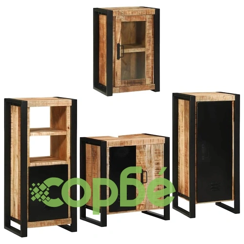 Комплект мебели за баня от 4 части от солидно мангово дърво, кафяв ➤ топ цена ➤ sorbe.bg