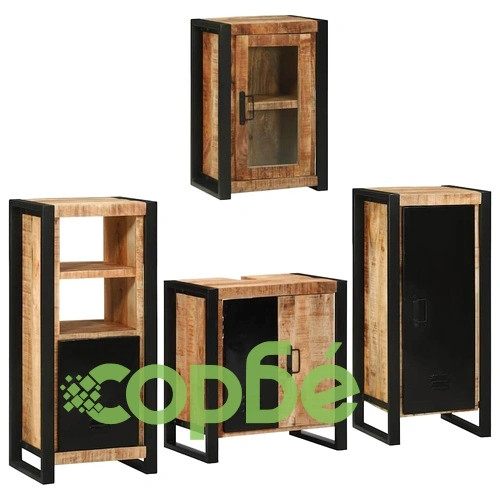 Комплект мебели за баня от 4 части от солидно мангово дърво, кафяв ➤ топ цена ➤ sorbe.bg