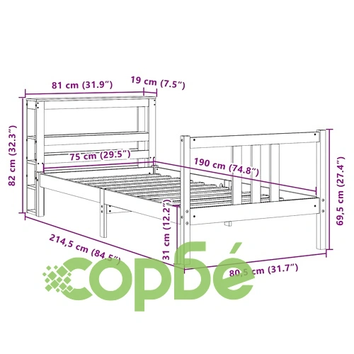 Рамка за легло с табла от масивно борово дърво, 75x190 см ➤ топ цена ➤ sorbe.bg