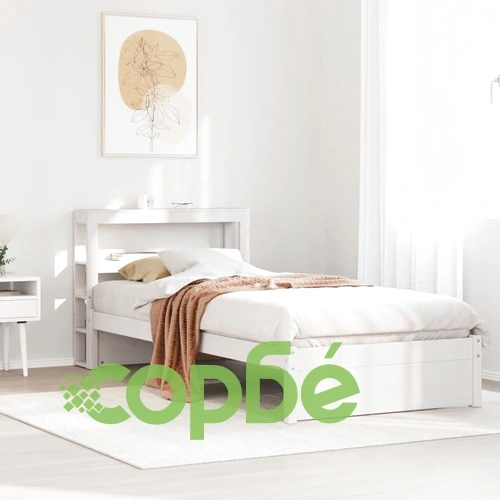 Рамка за единично легло с табла, бяла, 75x190 см, масивно борово дърво ➤ топ цена ➤ sorbe.bg