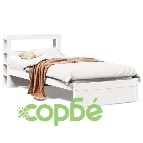 Рамка за единично легло с табла, бяла, 75x190 см, масивно борово дърво ➤ топ цена ➤ sorbe.bg