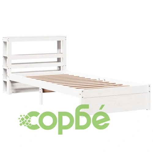 Рамка за единично легло с табла, бяла, 75x190 см, масивно борово дърво ➤ топ цена ➤ sorbe.bg