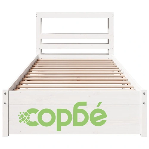 Рамка за единично легло с табла, бяла, 75x190 см, масивно борово дърво ➤ топ цена ➤ sorbe.bg