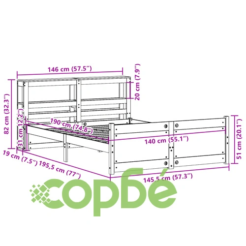 Рамка за легло с табла от масивна борова дървесина 140x190 см ➤ топ цена ➤ sorbe.bg