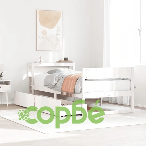 Рамка за легло от масивна бор с чекмеджета, бяла, 100x200 см ➤ топ цена ➤ sorbe.bg