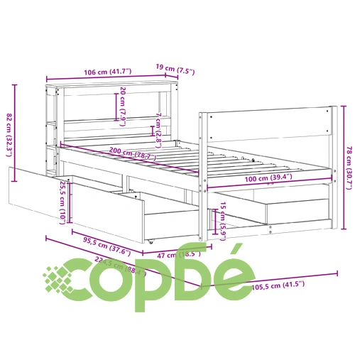 Рамка за легло от масивна бор с чекмеджета, бяла, 100x200 см ➤ топ цена ➤ sorbe.bg