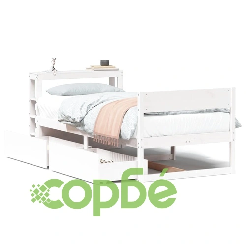 Рамка за легло от масивна бор с чекмеджета, бяла, 100x200 см ➤ топ цена ➤ sorbe.bg