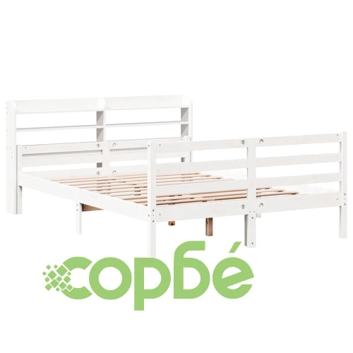 Дървена рамка за легло с табла от масивна борова дървесина, бяла, 160x200 см ➤ топ цена ➤ sorbe.bg