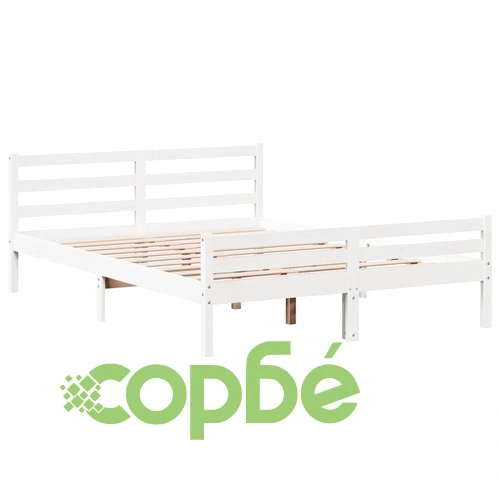 Дървена рамка за легло с табла от масивна борова дървесина, бяла, 160x200 см ➤ топ цена ➤ sorbe.bg