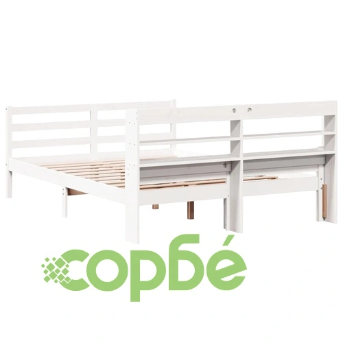 Дървена рамка за легло с табла от масивна борова дървесина, бяла, 160x200 см ➤ топ цена ➤ sorbe.bg