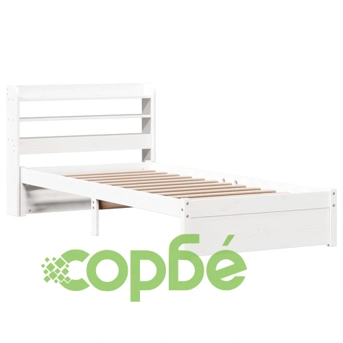 Рамка за единично легло с табла и рафтове, бяло, 75x190 см, масивна борова дървесина ➤ топ цена ➤ sorbe.bg