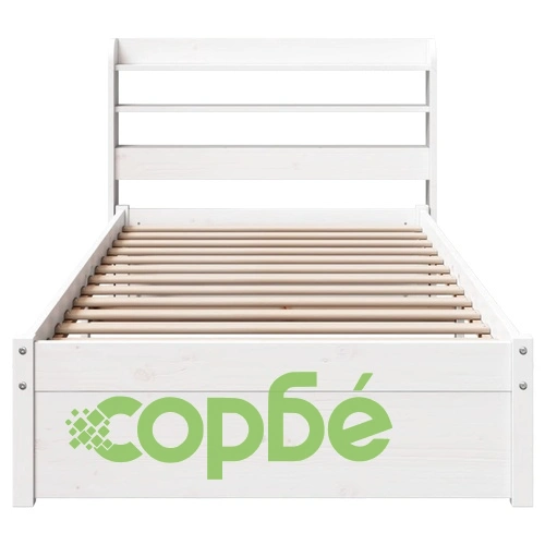 Рамка за единично легло с табла и рафтове, бяло, 75x190 см, масивна борова дървесина ➤ топ цена ➤ sorbe.bg