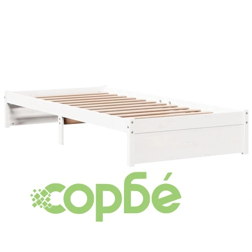 Рамка за единично легло с табла и рафтове, бяло, 75x190 см, масивна борова дървесина ➤ топ цена ➤ sorbe.bg