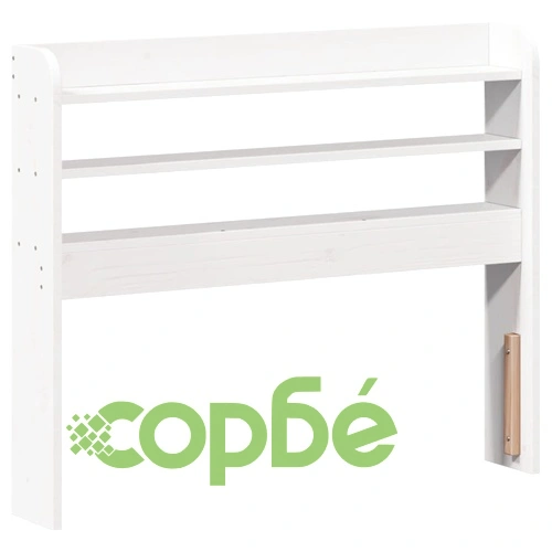 Рамка за единично легло с табла и рафтове, бяло, 75x190 см, масивна борова дървесина ➤ топ цена ➤ sorbe.bg