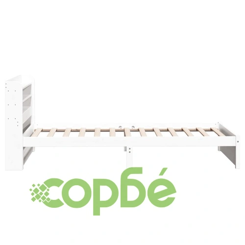 Рамка за единично легло с табла и рафтове, бяло, 75x190 см, масивна борова дървесина ➤ топ цена ➤ sorbe.bg