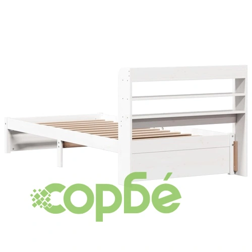 Рамка за единично легло с табла и рафтове, бяло, 75x190 см, масивна борова дървесина ➤ топ цена ➤ sorbe.bg