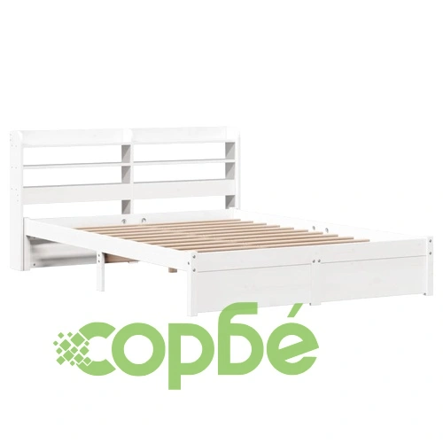 Дървена рамка за легло с табла и рафтове, бяла, 140x190 см, масивна борова дървесина ➤ топ цена ➤ sorbe.bg