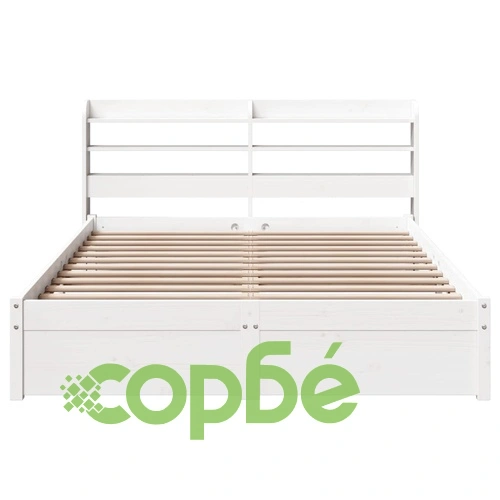 Дървена рамка за легло с табла и рафтове, бяла, 140x190 см, масивна борова дървесина ➤ топ цена ➤ sorbe.bg