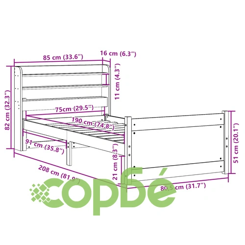 Рамка за легло от масивна борова дървесина с табла, бяла, 75x190 см ➤ топ цена ➤ sorbe.bg