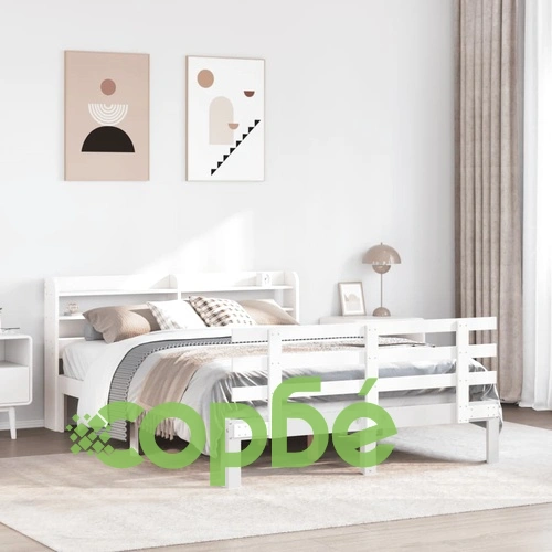 Рамка за легло от масивна борова дървесина с табла, бяла, 140x190 см ➤ топ цена ➤ sorbe.bg