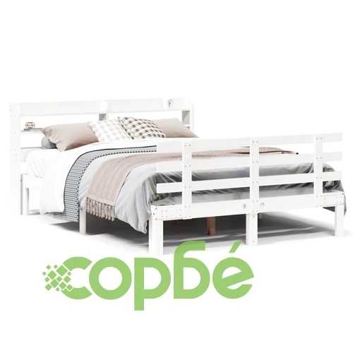 Рамка за легло от масивна борова дървесина с табла, бяла, 140x190 см ➤ топ цена ➤ sorbe.bg