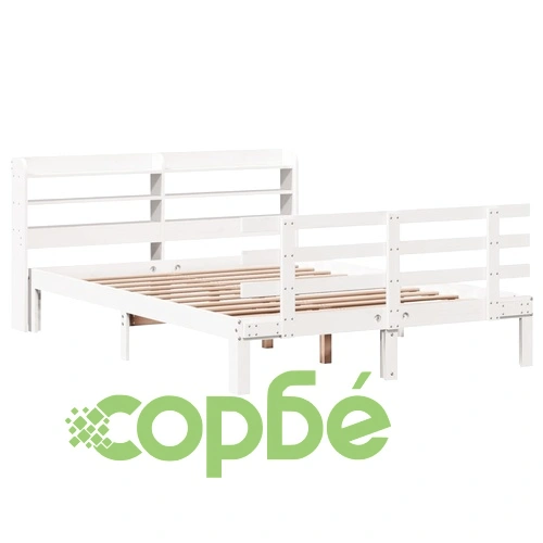 Рамка за легло от масивна борова дървесина с табла, бяла, 140x190 см ➤ топ цена ➤ sorbe.bg