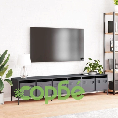 ТВ шкаф от студеновалцувана стомана, антрацит, 202x39x43,5 см, с 6 чекмеджета ➤ топ цена ➤ sorbe.bg