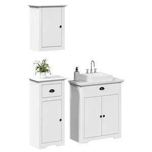 Луксозен комплект мебели за баня BODO от 3 части - бял масив бор