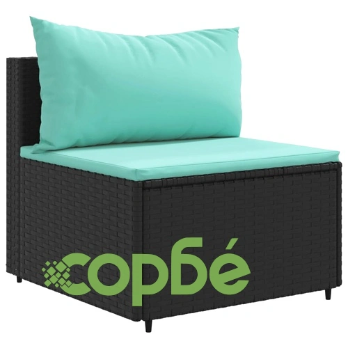 Градински комплект диван от черен полиратан с възглавници - 10 части ➤ топ цена ➤ sorbe.bg