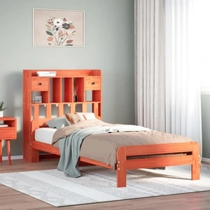 Легло от масивна борова дървесина с етажерка за книги, 90x200 см, без матрак