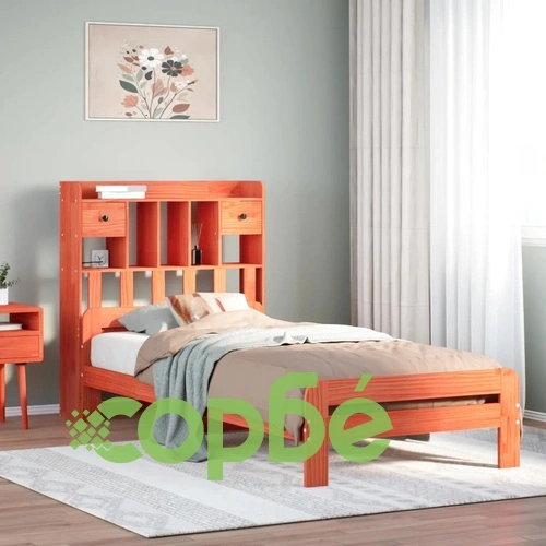 Легло от масивна борова дървесина с етажерка за книги, 90x200 см, без матрак ➤ топ цена ➤ sorbe.bg