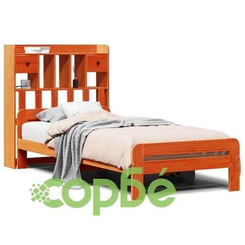 Легло от масивна борова дървесина с етажерка за книги, 90x200 см, без матрак ➤ топ цена ➤ sorbe.bg