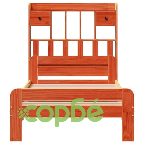 Легло от масивна борова дървесина с етажерка за книги, 90x200 см, без матрак ➤ топ цена ➤ sorbe.bg