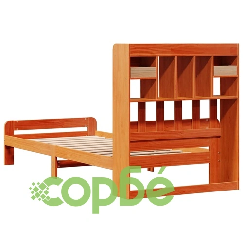 Легло от масивна борова дървесина с етажерка за книги, 90x200 см, без матрак ➤ топ цена ➤ sorbe.bg