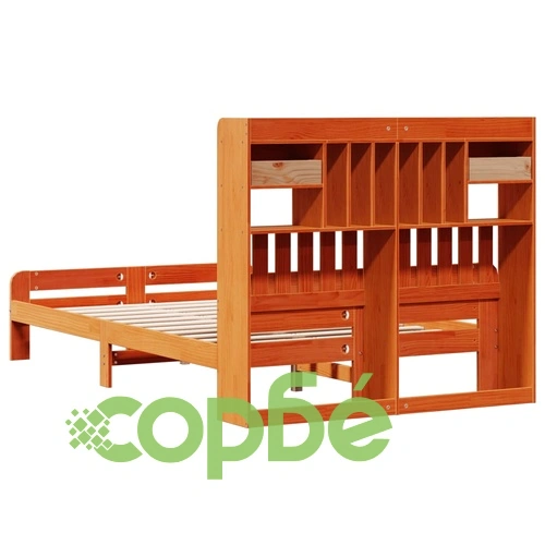 Легло от бор масив с етажерка за книги, 135x190 см, без матрак, восъчнокафяв цвят ➤ топ цена ➤ sorbe.bg