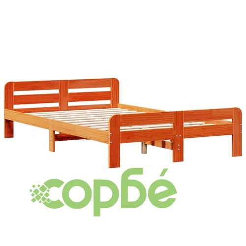 Легло от бор масив с етажерка за книги, 135x190 см, без матрак, восъчнокафяв цвят ➤ топ цена ➤ sorbe.bg