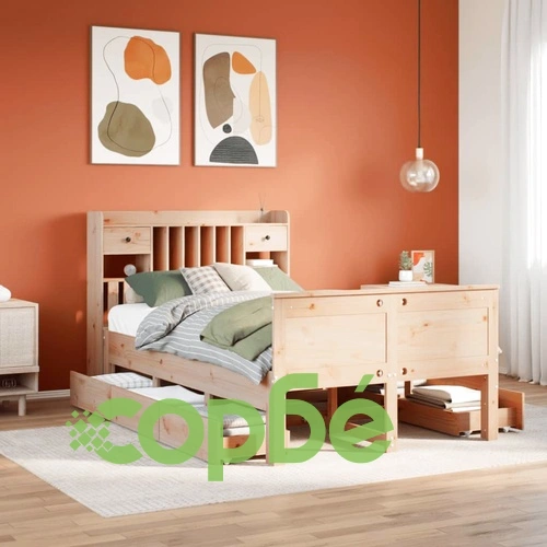 Легло с етажерка за книги от бор масив 120x200 см, без матрак ➤ топ цена ➤ sorbe.bg