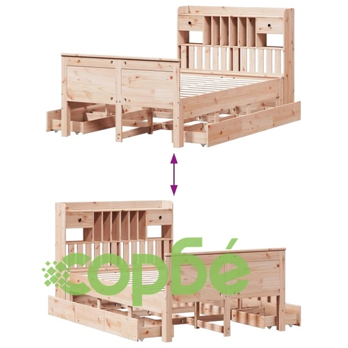 Легло с етажерка за книги от бор масив 120x200 см, без матрак ➤ топ цена ➤ sorbe.bg