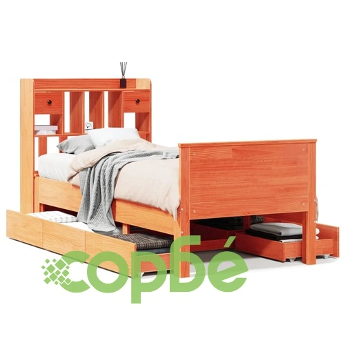 Легло от масивен бор с рафтове за книги 90x190 см, кафяв цвят, без матрак ➤ топ цена ➤ sorbe.bg