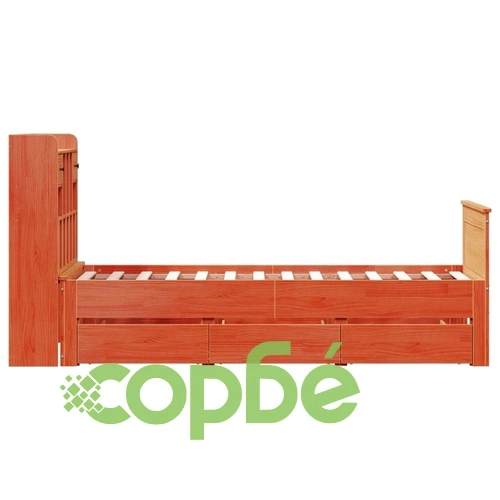 Легло от масивен бор с рафтове за книги 90x190 см, кафяв цвят, без матрак ➤ топ цена ➤ sorbe.bg