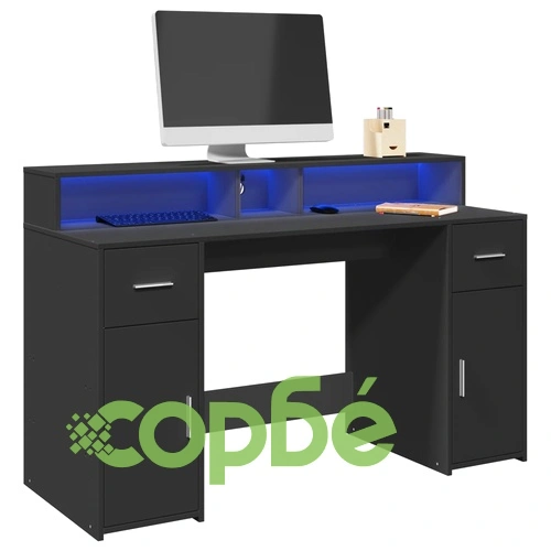 Гейминг бюро с RGB LED осветление, черно, 140x55x91 см, инженерно дърво ➤ топ цена ➤ sorbe.bg