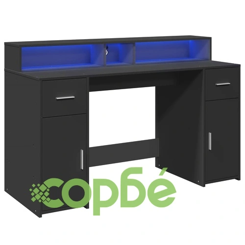 Гейминг бюро с RGB LED осветление, черно, 140x55x91 см, инженерно дърво ➤ топ цена ➤ sorbe.bg