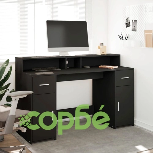 Гейминг бюро с RGB LED осветление, черно, 140x55x91 см, инженерно дърво ➤ топ цена ➤ sorbe.bg